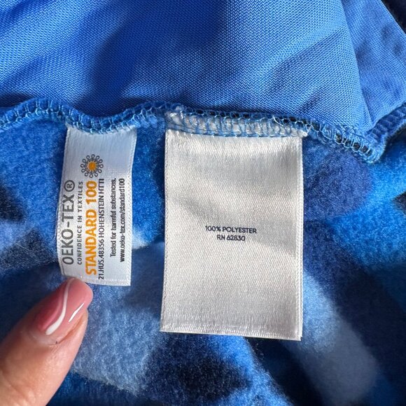 Lands End Womens Fleece Pullover Size Blue Patchwork Pattern Sweatshirt Comfy - Picture 6 of 9